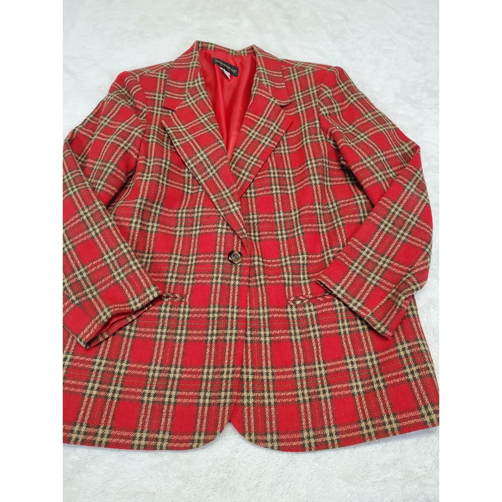 Vintage Red Cream Green Tartan Plaid Wool Blazer 16 Classic Capsule Winter